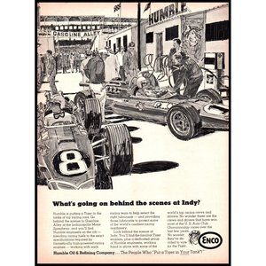 1968 Enco Tiger Indy 500 Cartoon Vintage Print Ad Humble Oil Exxon Esso Wall Art